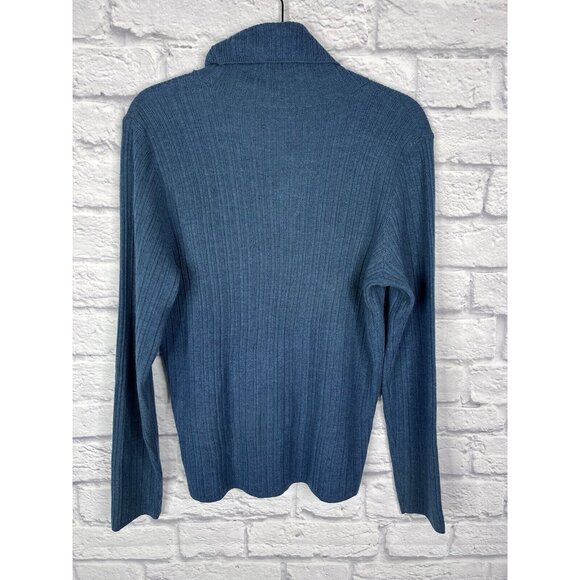 H HALSTON Women's Teal Ribbed Merino Wool Turtleneck Sweater Large - Picture 4 of 4